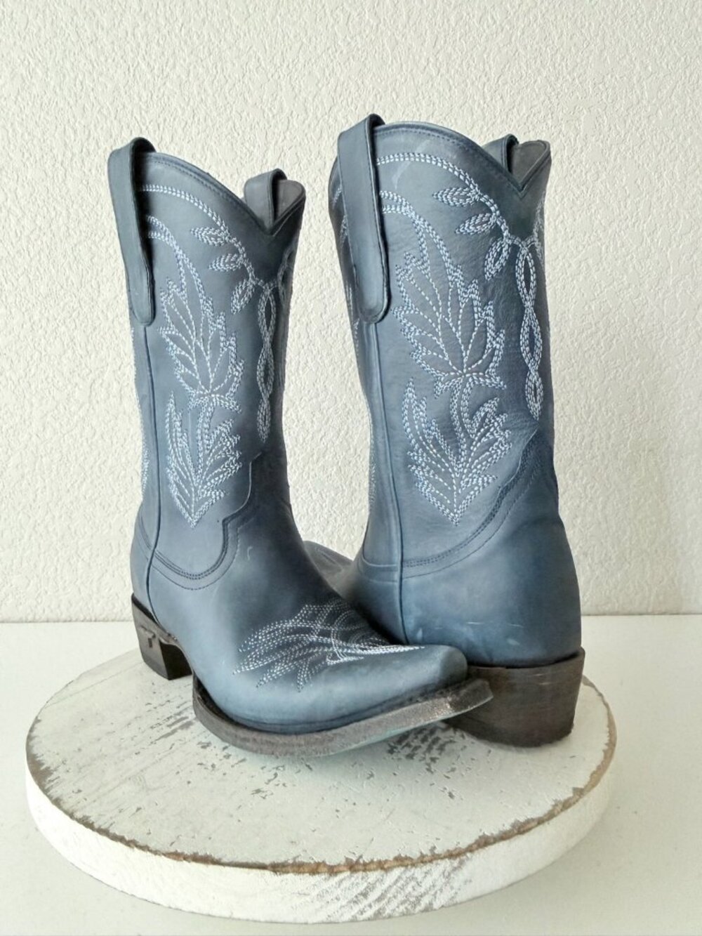 Lane SANDAGA Blue Cowboy Boots Womens 8 Western Mid Calf Snip Toe Short Boots